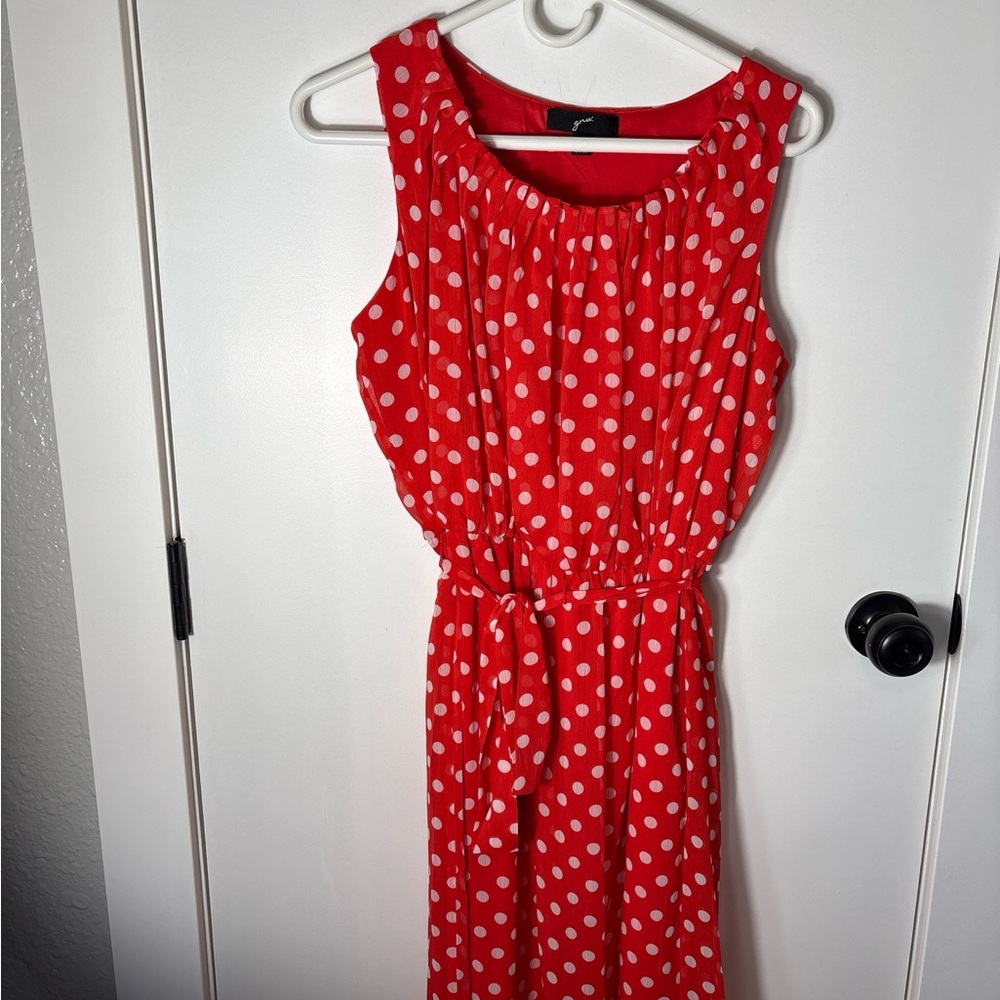 GNW Red Polka Dot Dress Size 12 Retro Pin Up Style Tie Waist Summer Dress